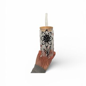 Sunflower & Hearts Custom Vinyl Tumbler - Glass Cup With Bamboo Lid & Straw